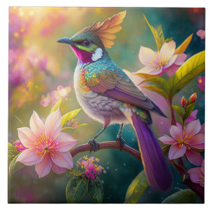 Azulejo Pájaro de fantasía Jay Arcoíris con cresta naranja