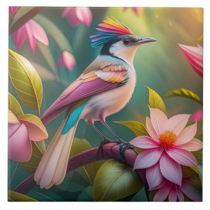 Azulejo Pájaro de fantasía Jay con cresta de arcoíris