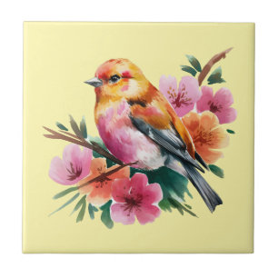 Azulejo Pájaro de Flor Rosa