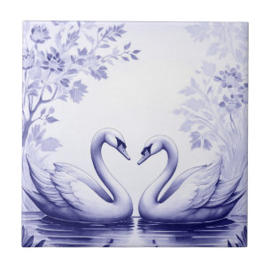Azulejo Pájaro de la Pareja Swan Delft Blue and White Swan