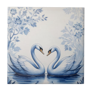 Azulejo Pájaro de la Pareja Swan Delft Blue and White Swan