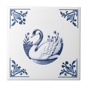 Azulejo Pájaro de las esquinas florales azules y blancas d