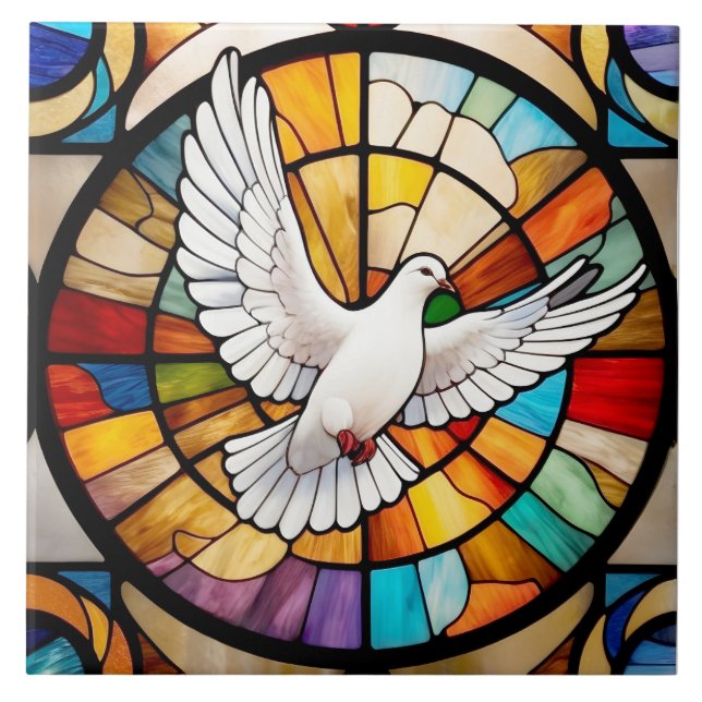 Azulejo Pájaro de vidrio templado colorido de palo blanco (Frente)
