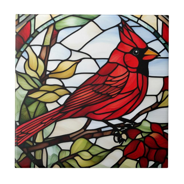 Azulejo Pájaro de Woodland del Cardenal Rojo de Vidrio Man (Frente)