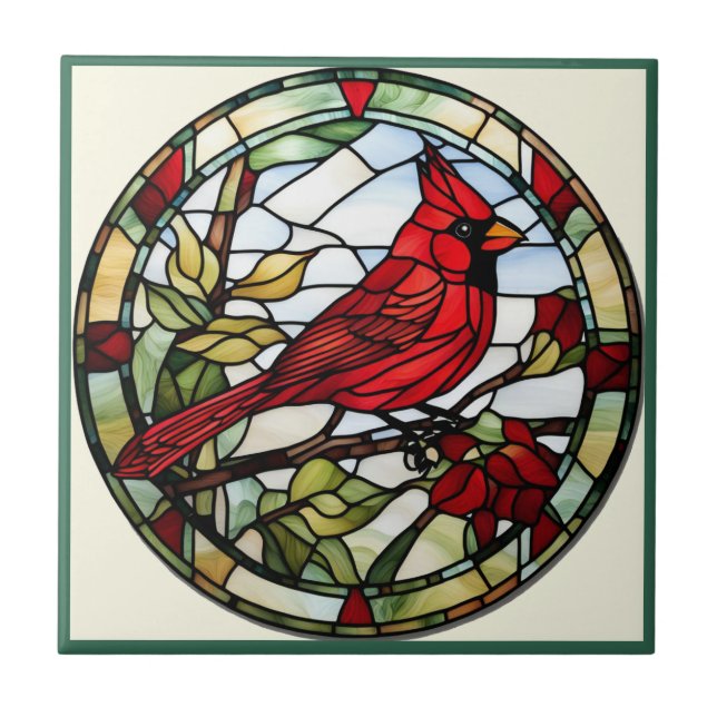 Azulejo Pájaro de Woodland del Cardenal Rojo de Vidrio Man (Frente)