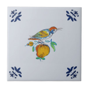 Azulejo Pájaro Delft en la sucursal con Fruit Repro c. 165