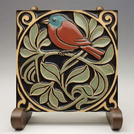 Azulejo Pájaro en Flores Art Déco Nouveau Relieve Falso