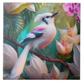 Azulejo Pájaro Fantasía de Cresta Blanca y Pecho Sonrosado