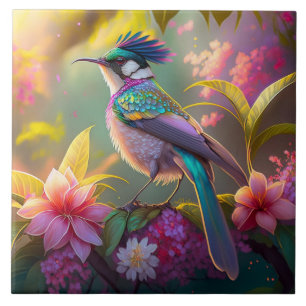 Azulejo Pájaro Fantasía Sunbird de Alas de Arcoíris con Cr