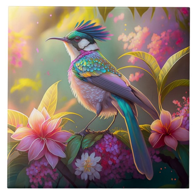 Azulejo Pájaro Fantasía Sunbird de Alas de Arcoíris con Cr (Frente)