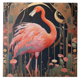 Azulejo Pájaro Flamingo Rosa Art Decó Art Nouveau