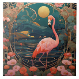 Azulejo Pájaro Flamingo Rosa Art Nouveau Art Deco
