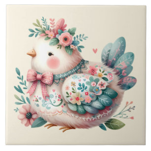 Azulejo Pájaro Folk Floral con Encanto Boho Pastel
