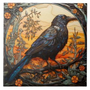 Azulejo Pájaro Inspirado en Cuervo con Efecto de Vidrio Ám
