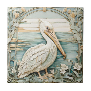 Azulejo Pájaro marino pelicano Art Nouveau Faux R Relief M