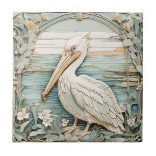 Azulejo Pájaro marino pelicano Art Nouveau Faux Relief Min