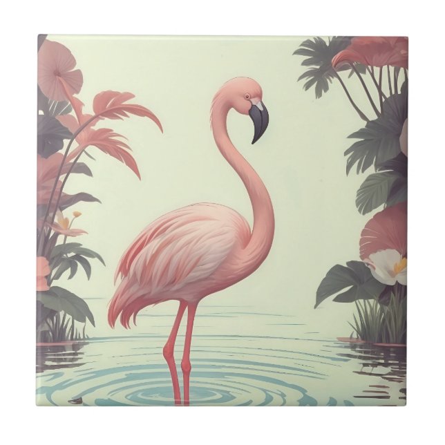 Azulejo Pájaro rosado Flamingo (Frente)