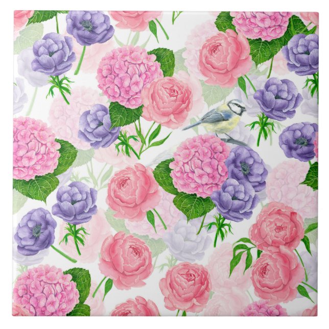 Azulejo Pájaro y flores (Frente)