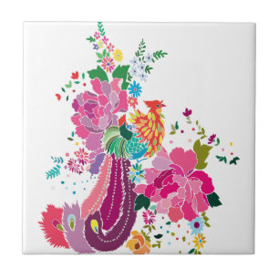 Azulejo pájaro y flores