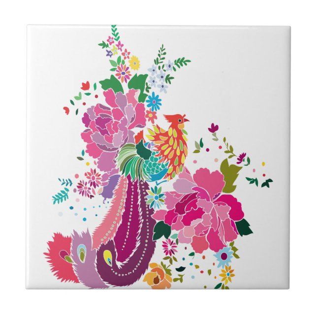 Azulejo pájaro y flores (Frente)