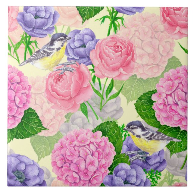 Azulejo Pájaro y flores (Frente)