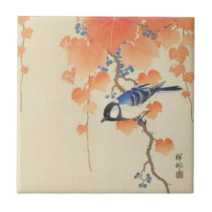 Azulejo Pájaro y hiedra roja por Ohara Koson