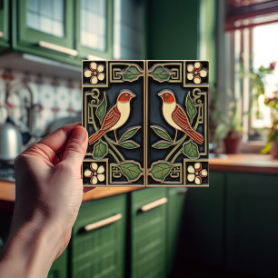 Azulejo Pájaros Cardinales Flores Arte Deco Nouveau Decora