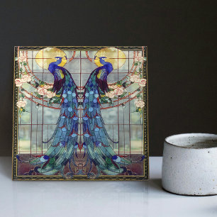Azulejo Pájaros de amor pavón Art Nouveau Rosas Enredadera