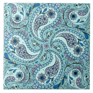 Azulejo Pájaros de paisley en azul bebé