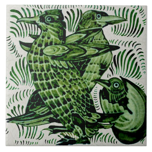Azulejo Pájaros de Repro De Morgan + Pintado A Mano Con Pa (Frente)