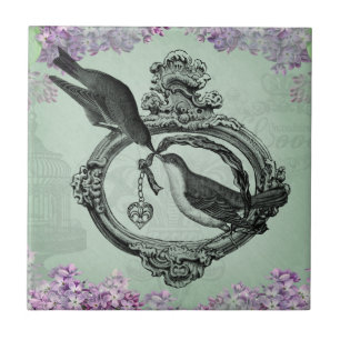 Azulejo Pájaros del vintage con ropa y regalos del Locket