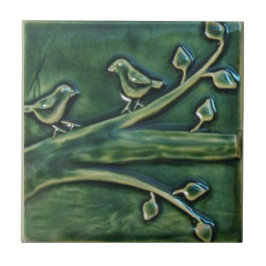 Azulejo Pájaros esculturales del vintage sobre ramas