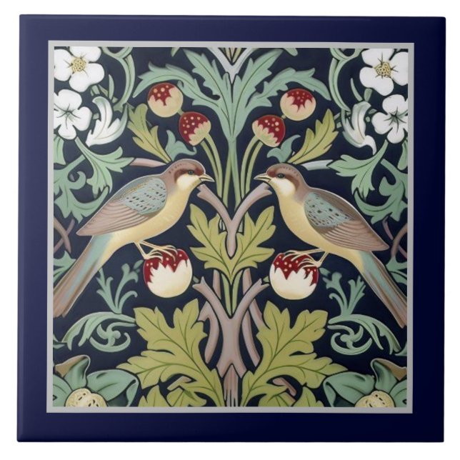 Azulejo - Pájaros Florales Art Nouveau (Frente)