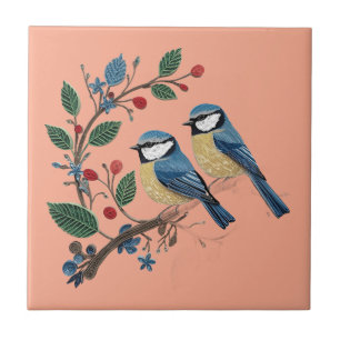 Azulejo Pájaros herrerillos en una vid diseño de quilling