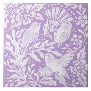 Azulejo Pájaros morados claros en bosques de flores silves