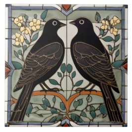 Azulejo Pájaros Negros Pareja de pájaro de vidrio fino