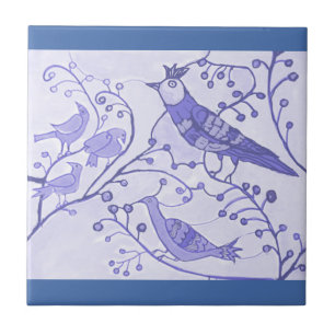 Azulejo Pájaros reales Delft Blue Ceramic Tile 4.25"