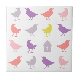 Azulejo Pájaros rosados y púrpura pastorales con hogar de