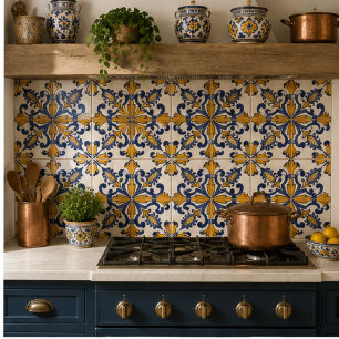 Azulejo Palazzo Aureo Vintage Blue and Amber Baroque
