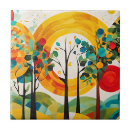 Azulejo Paleta matutina de otoño, bosque abstracto acuátic