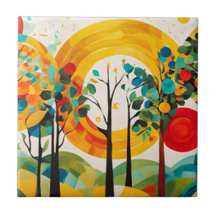 Azulejo Paleta matutina de otoño, bosque abstracto acuátic