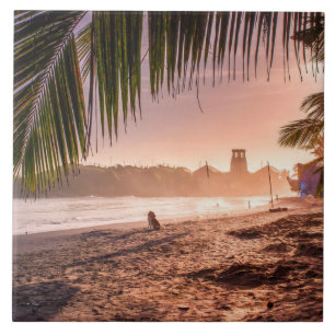 Azulejo Palm Tree de playa Calm Sunset