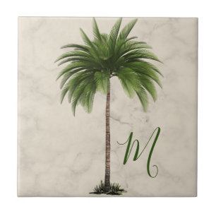 Azulejo Palm Tree Tropical Champagne Marble elegante