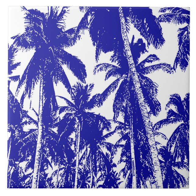 Azulejo Palm Trees Diseño Azul y Blanco (Frente)