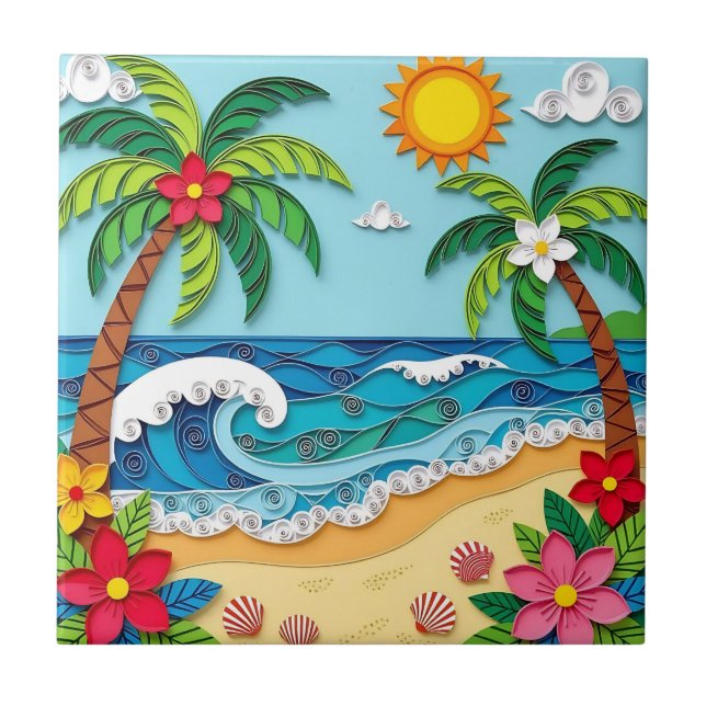 Azulejo Palm Trees on the Beach  (Frente)