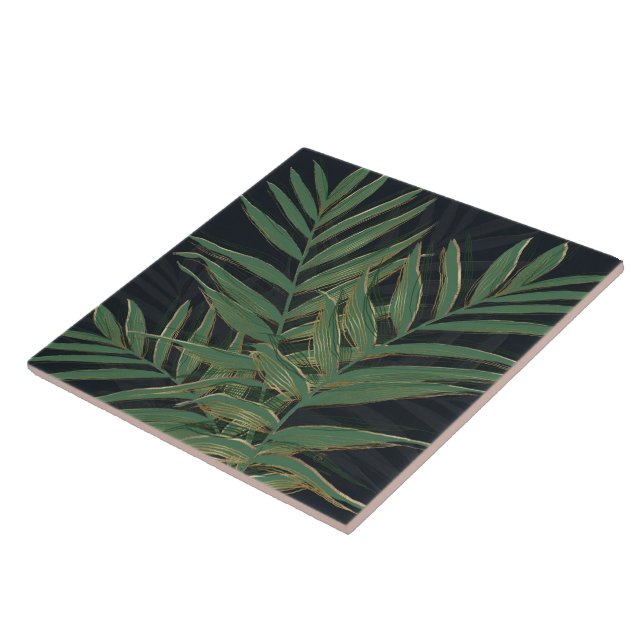 Azulejo Palm Verde de moda deja oro estalla diseño gris (Lado)