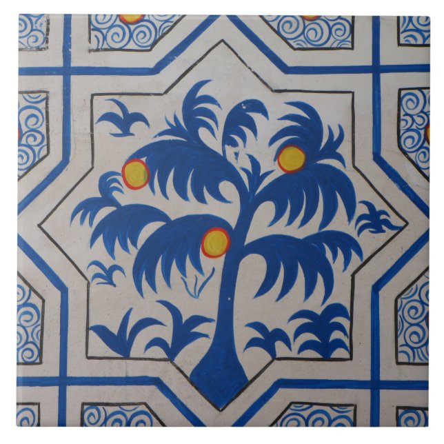 Azulejo Palmera Azul Mediterránea (Frente)