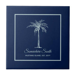 Azulejo Palmera azul tropical pálido personalizada
