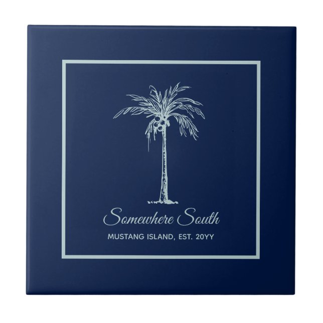 Azulejo Palmera azul tropical pálido personalizada (Frente)