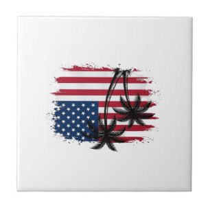 Azulejo Palmera Bandera Americana Arte Vectorial Playa Pat